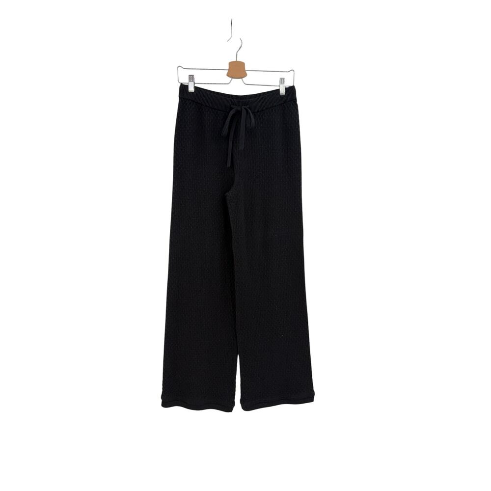 Monrow French Waffle Lounge Pants Black Cropped Wide Leg Drawstring Small